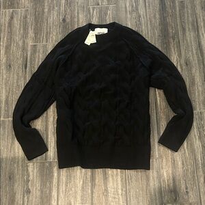 Aerie Women's Black Cable Knit Crewneck Sweater